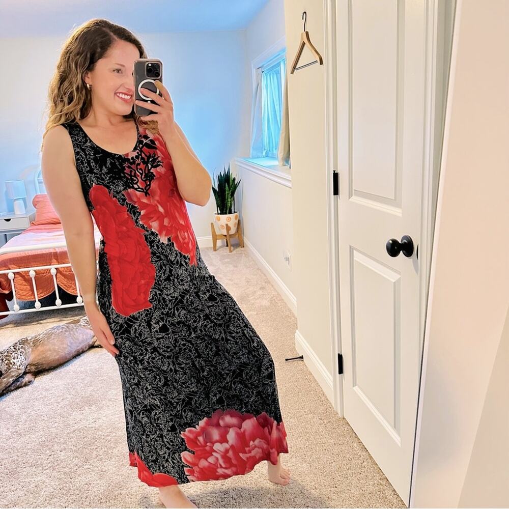 Soft Surroundings Black Floral Maxi Dress XS